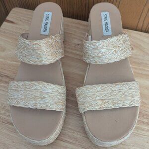 Steve Madden Jolted Wedge Woven Raffia Platform Sandle Tan Spring Summer-11M